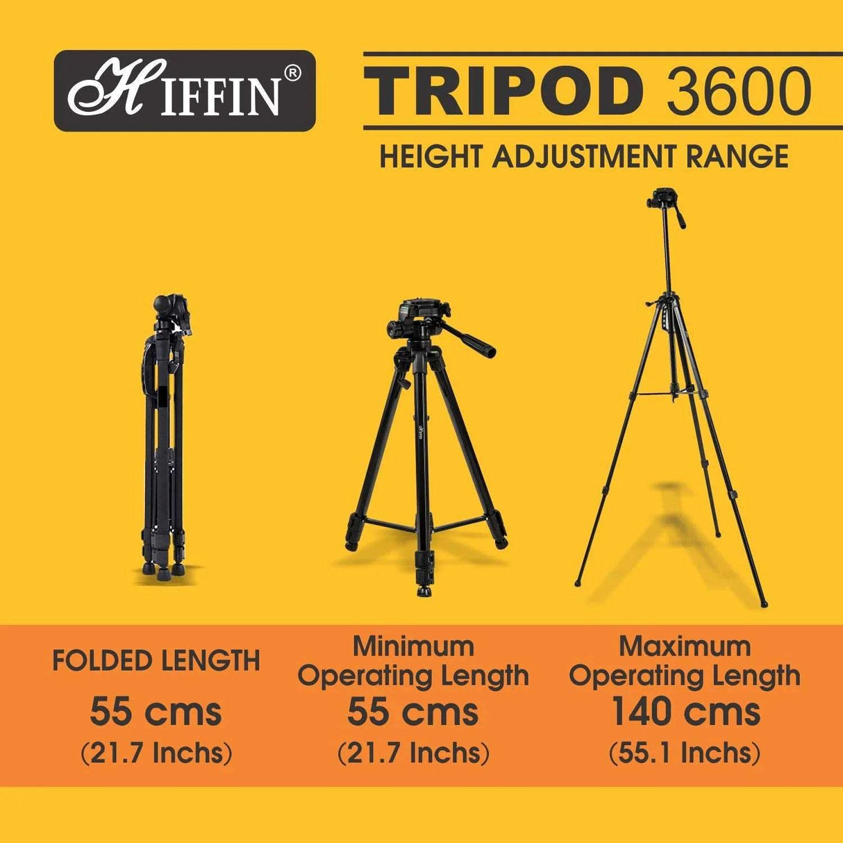HIFFIN HF-3600 Professional Portable Lightweight Travel Aluminum Camera Tripod Pan Head