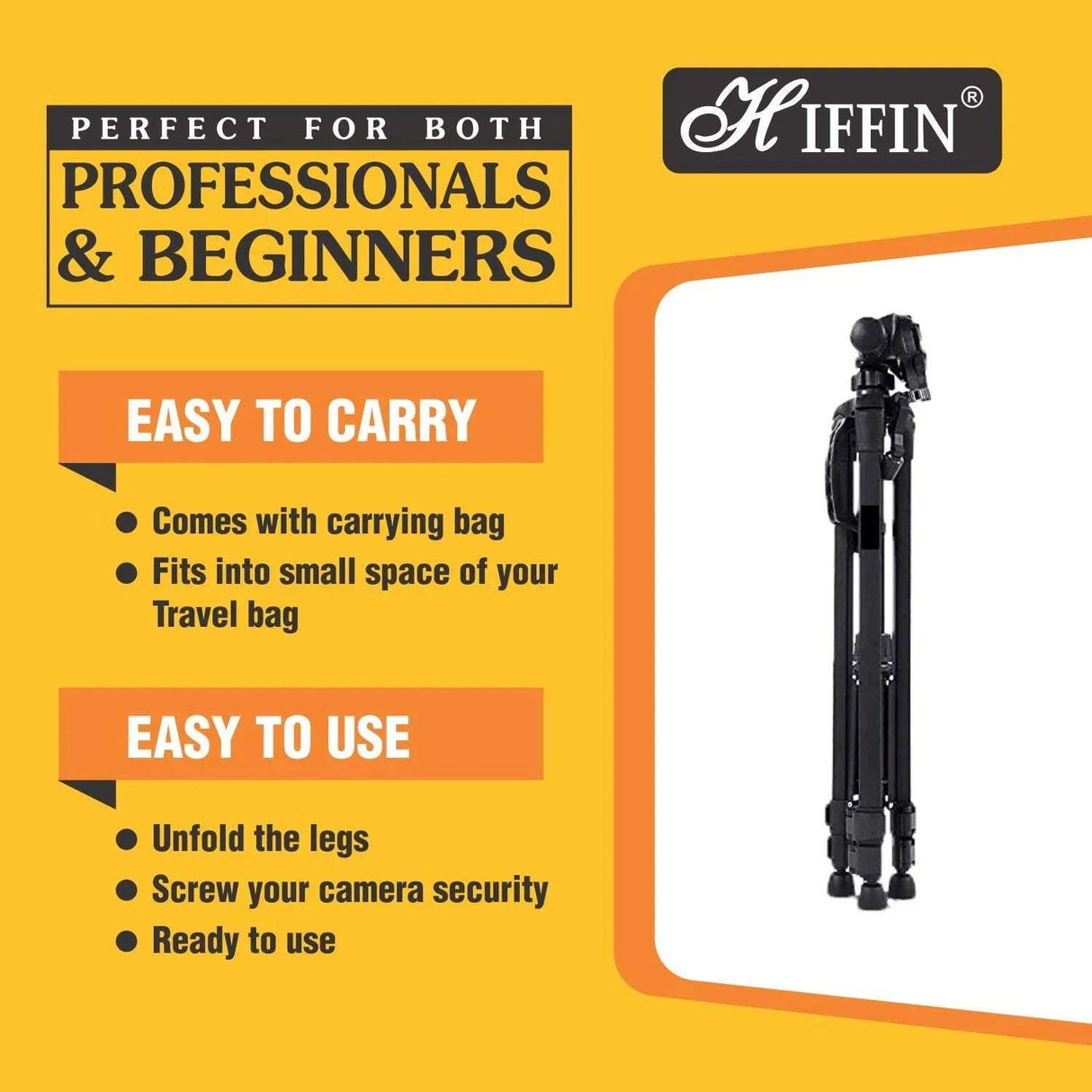 HIFFIN HF-3600 Professional Portable Lightweight Travel Aluminum Camera Tripod Pan Head