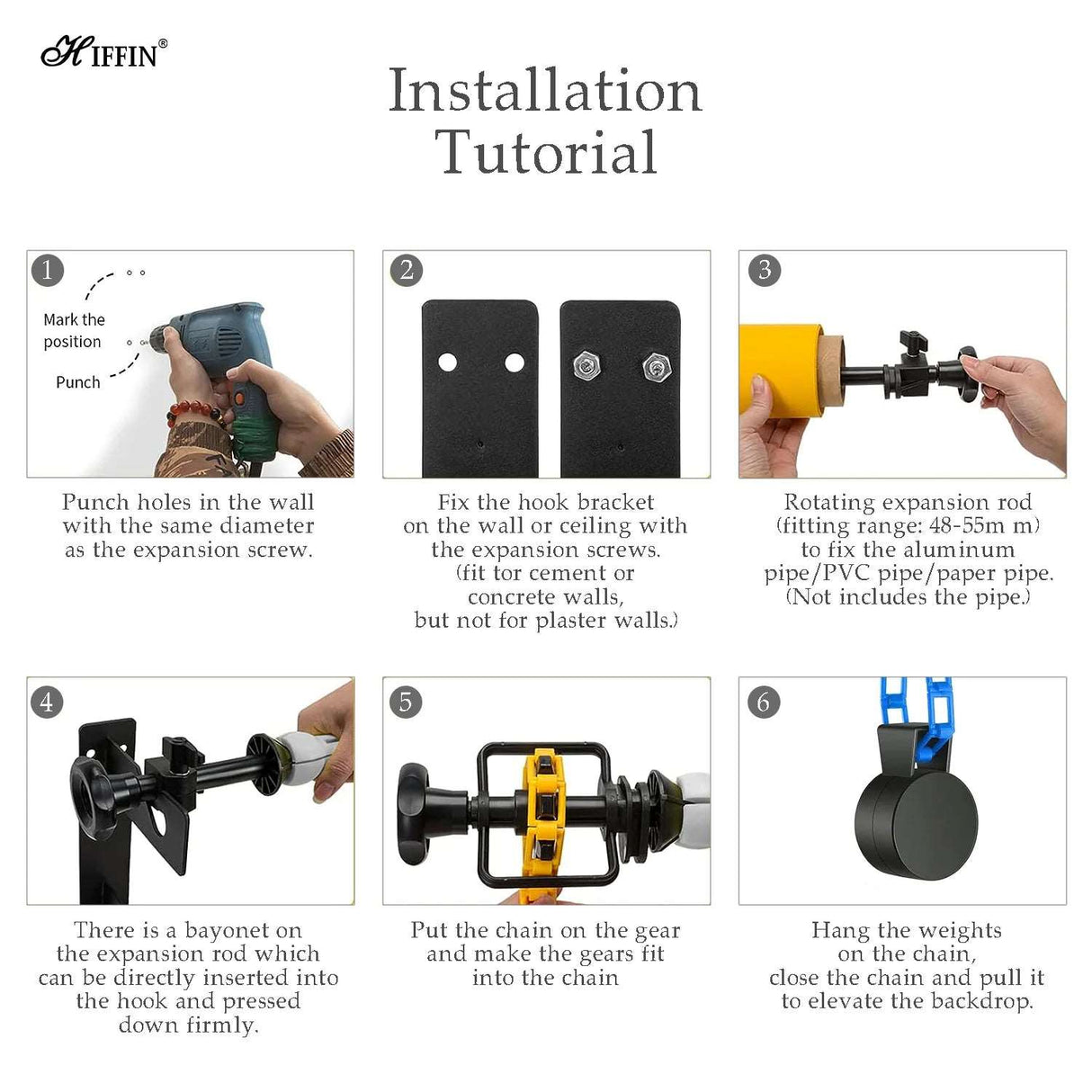 HIFFIN Photography 3 Roller Backdrop Stand & Wall Mount, Manual Background Roller Support System