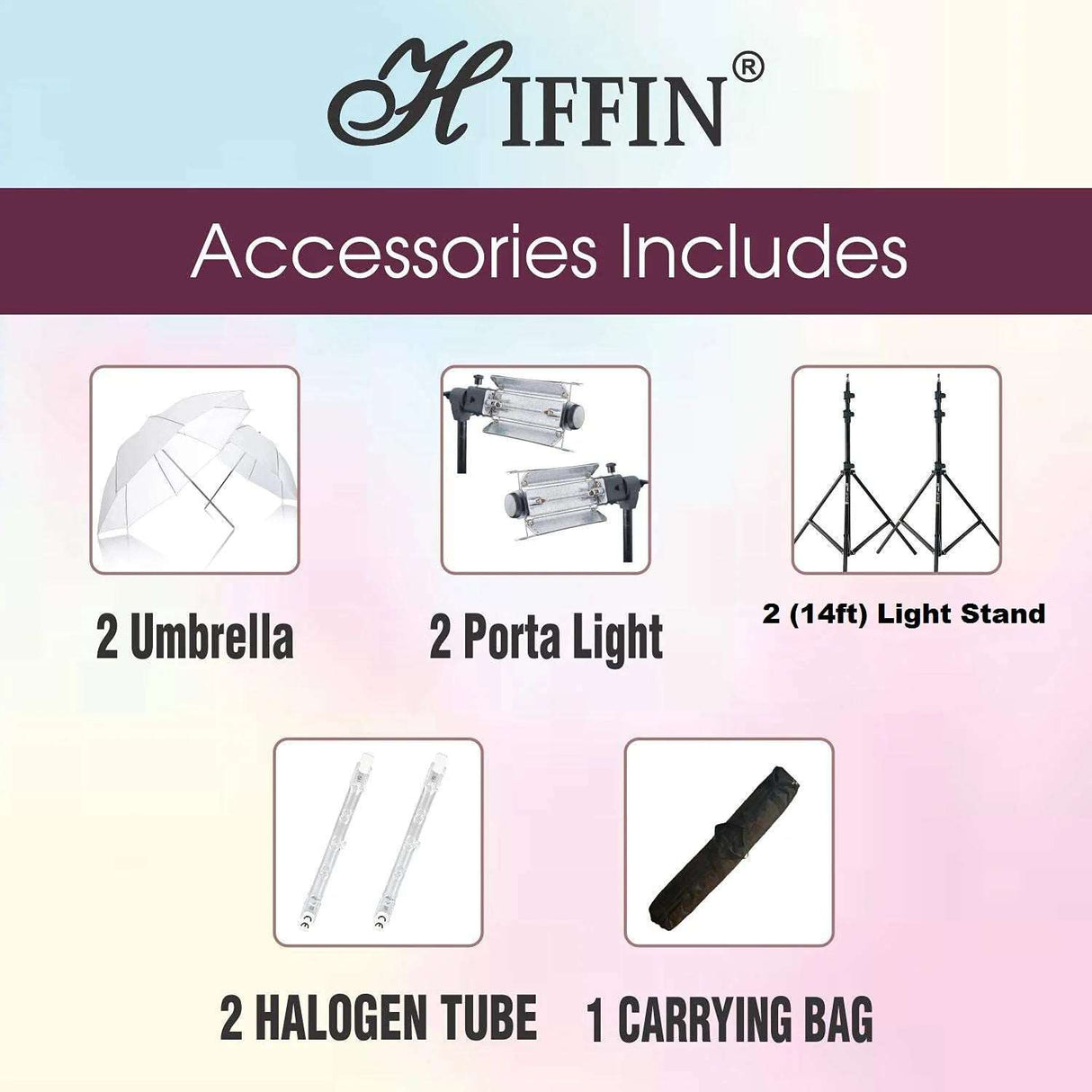HIFFIN Extra-Heavy-Duty Porta Kit (14 feet) with Pair of Light Stands, Porta Lights and Umbrellas Professional Studio Setup
