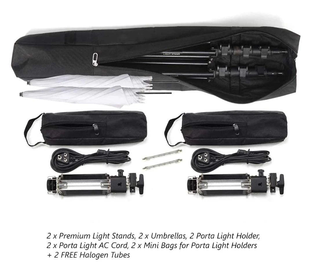 HIFFIN Extra-Heavy-Duty Porta Kit (14 feet) with Pair of Light Stands, Porta Lights and Umbrellas Professional Studio Setup