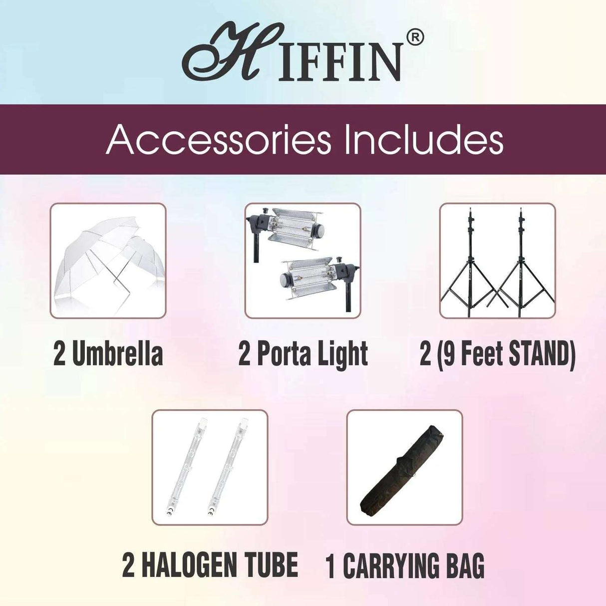 HIFFIN Porta Kit- 9 feet with Pair of Light Stands, Porta Lights, Umbrellas for Video & Still Photography Lighting
