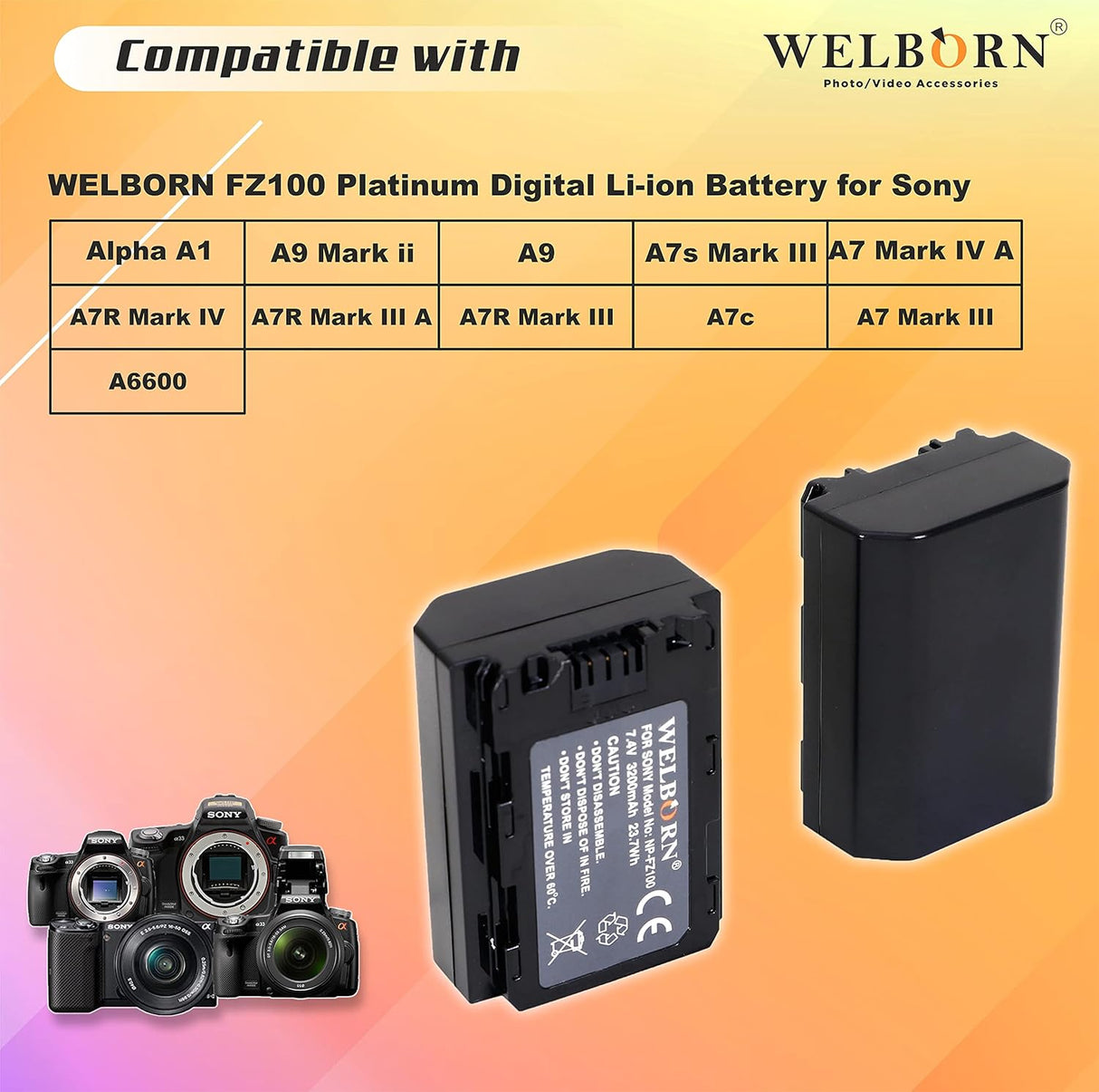 WELBORN NP-FZ100 Platinum Rechargable Battery Pack