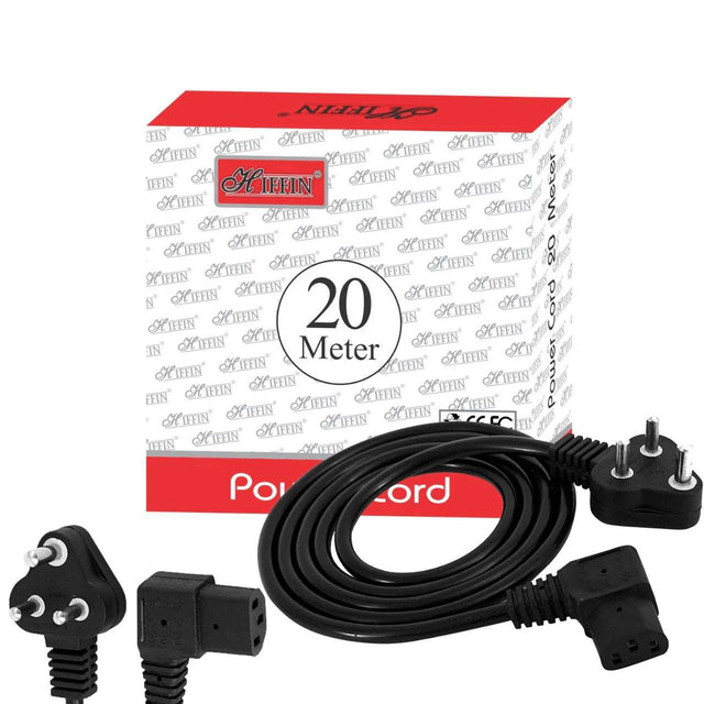 HIFFIN 20 Meter 250 Volts 3 Pin Cable Cord with Box Package - Black