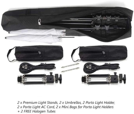 HIFFIN Porta Kit- 9 feet with Pair of Light Stands, Porta Lights, Umbrellas for Video & Still Photography Lighting