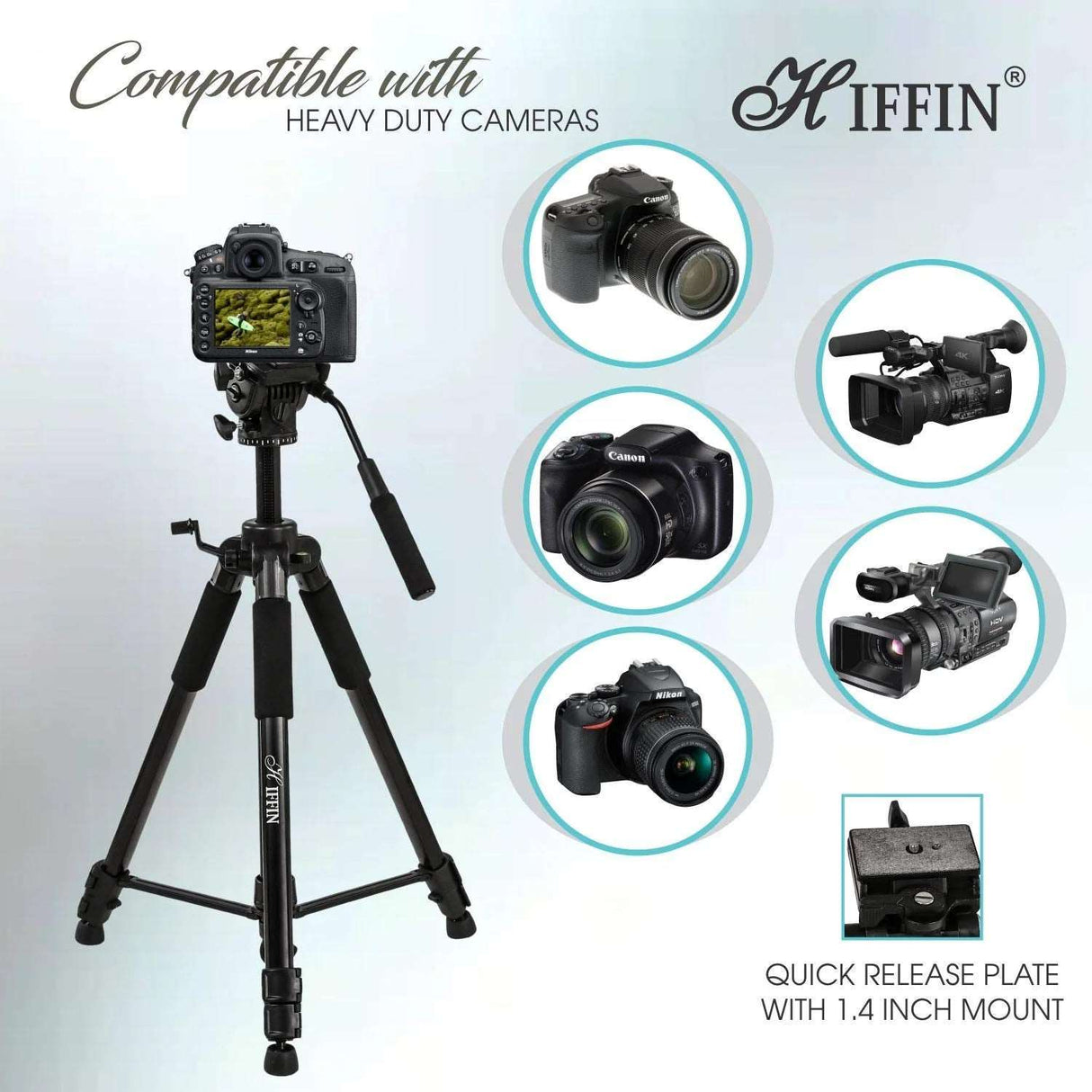 HIFFIN HF 880 (65 Inch) Aluminum Light Weight Tripod with Fluid Video Head