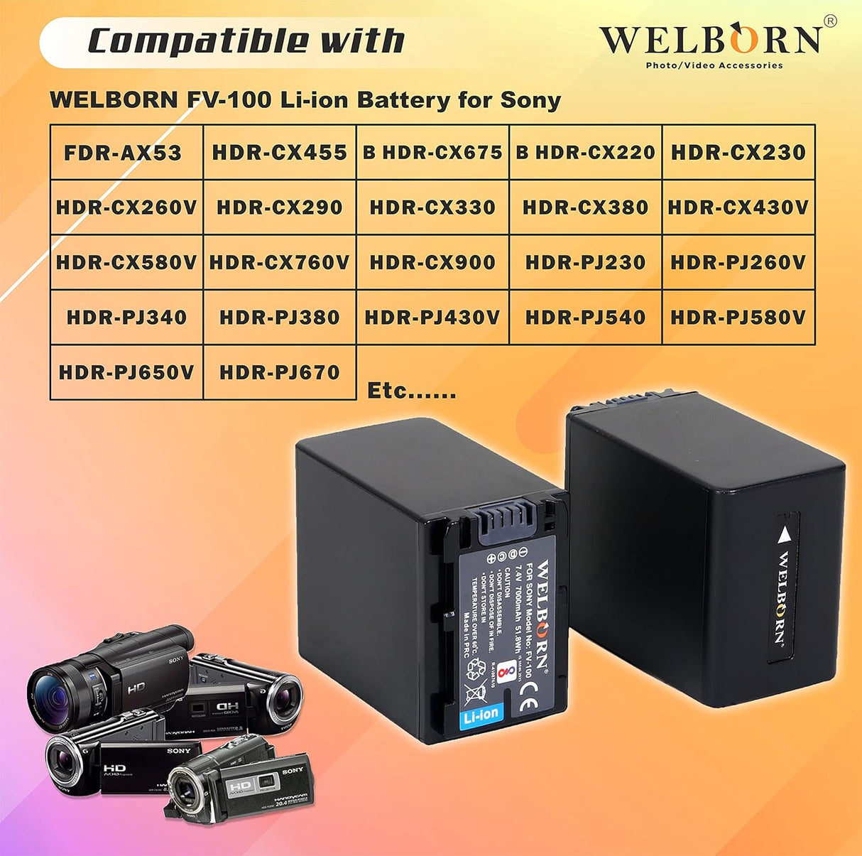 WELBORN NP-FV100A Digital Li-ion Battery for Sony