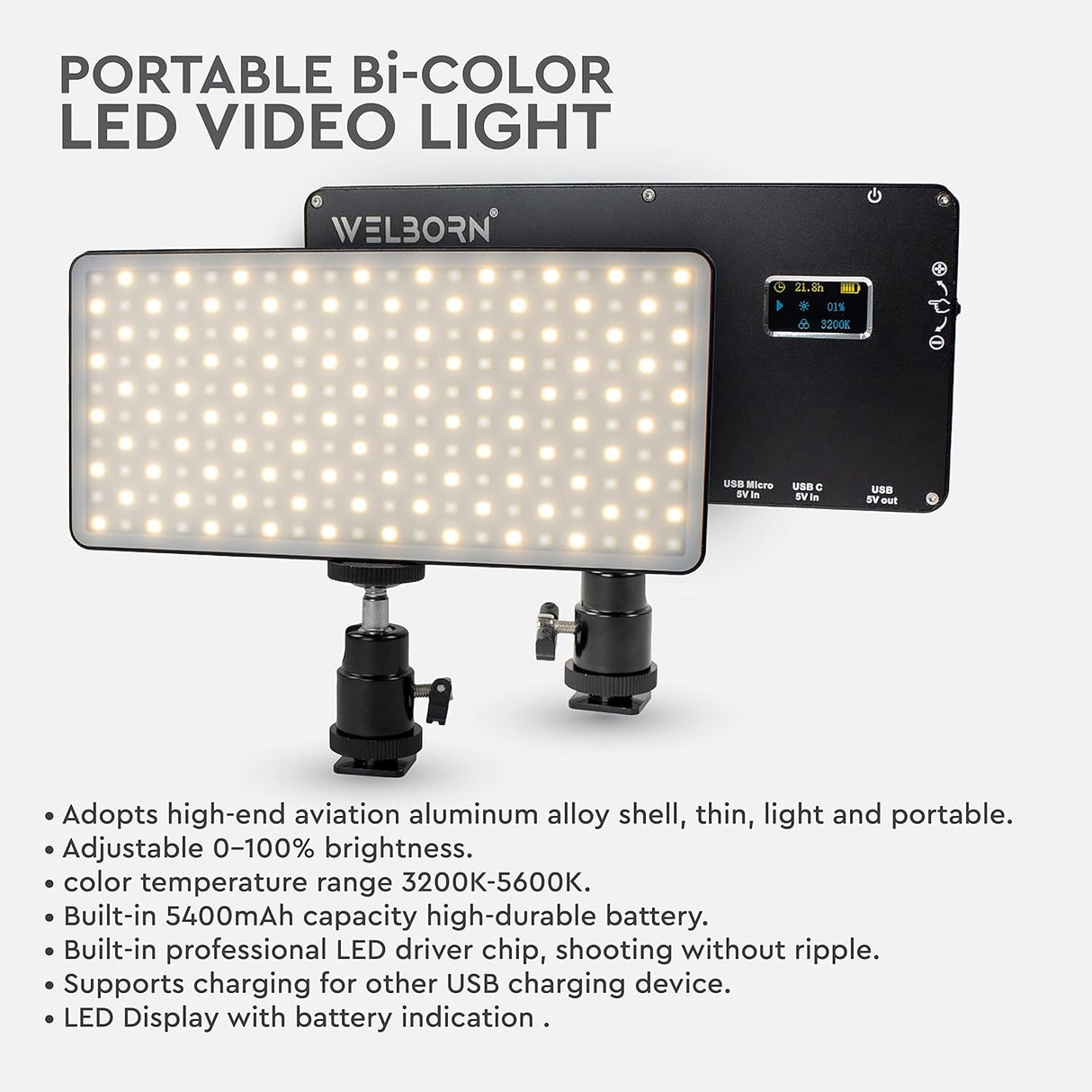 WELBORN Metal Body Portable Bi-Color LED Video Light- WB-LM-200B