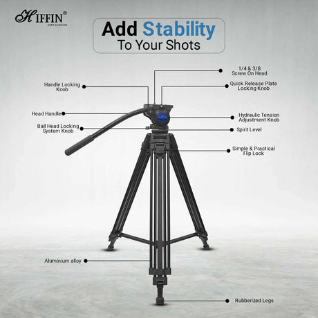 HIFFIN HTR-580 (160 Cm) Professional Heavy-Duty Tripod, with Adjustable Fluid Pan Head