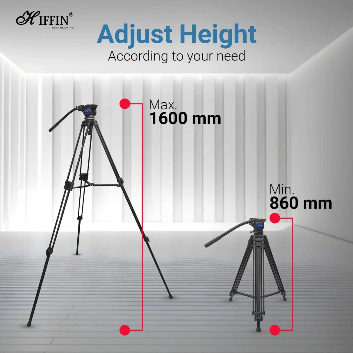 HIFFIN HTR-580 (160 Cm) Professional Heavy-Duty Tripod, with Adjustable Fluid Pan Head